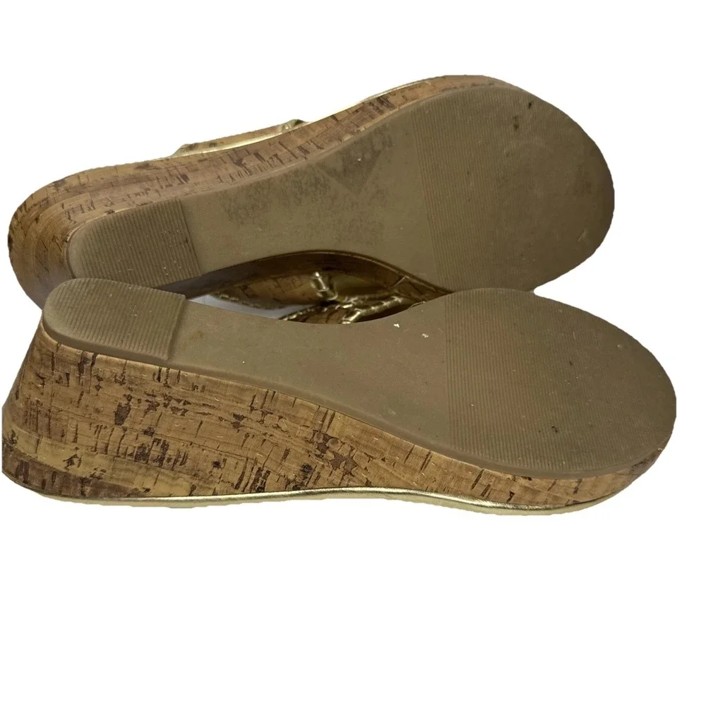 Jeffrey Tyler AugustaGold Metallic High Cork‎ Wedge Sandal Women's 8.5